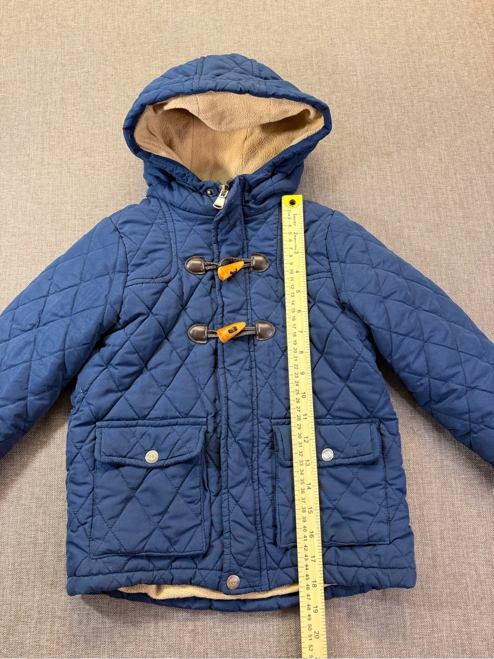 Perry Ellis Boys Navy Quilted Hooded Toggle Coat Size 6